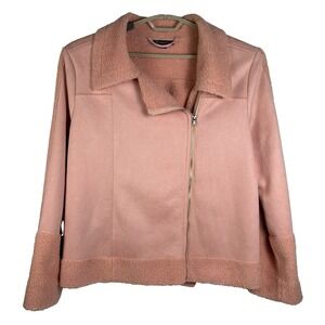 ROAMAN'S Moto Jacket Women's Size 14 W Peach Faux Suede Sherpa Zip Up NWOT‎